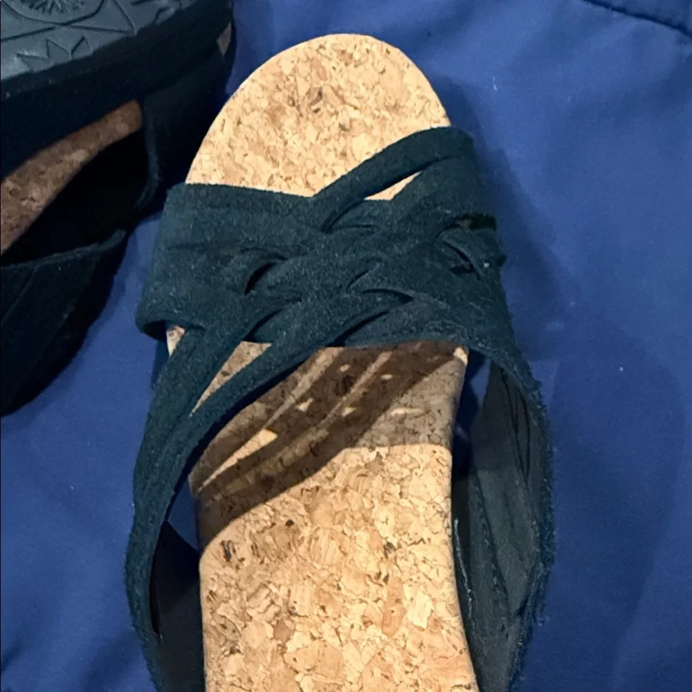 UGG Black Crisscross Cork Wedge Sandals NWOT size 7